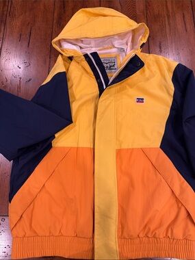 🌦️Levi's Retro Colorblock Rain Coat Blue Yellow Orange Size Medium NWOT